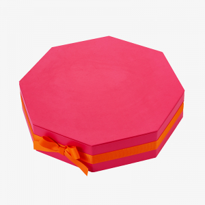Pink Hexagon Shaped Box with Ribbon