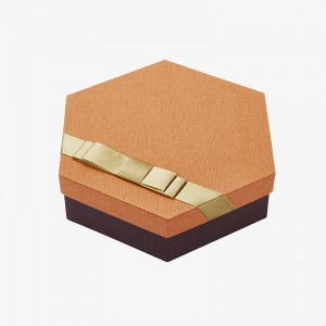 Texture Brown Hexagon Box with Ribbon